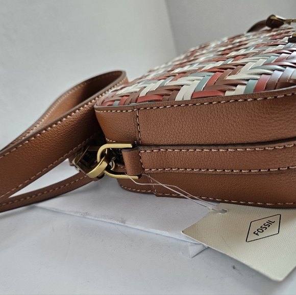 FOSSIL BRYCE CROSSBODY/CLUTCH WOVEN DESIGN BROWN CREAM RUST - Picture 6 of 10